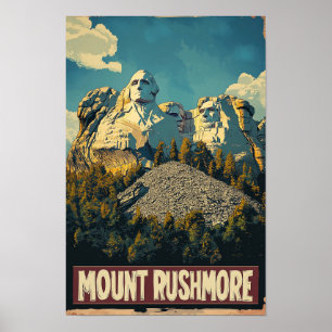 Mount Rushmore USA Kunst Vintage Illustratie Reize Poster