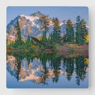 Mount Shuksan weerspiegeld in Reflection Lake Vierkante Klok