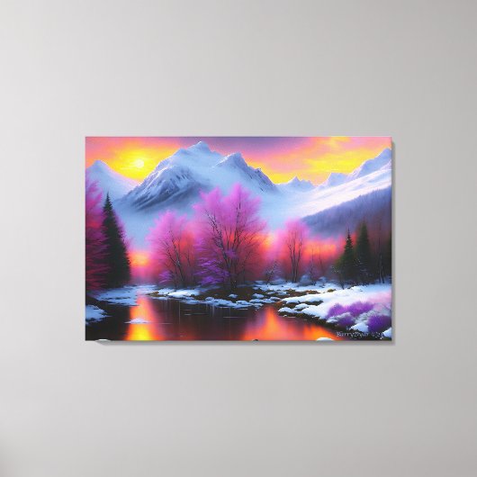 "Mount Sunset" van BarryDyar ©, schilderachtig lan Canvas Afdruk (Voorkant)