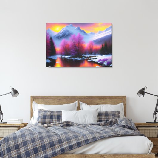 "Mount Sunset" van BarryDyar ©, schilderachtig lan Canvas Afdruk (Insitu (Slaapkamer))