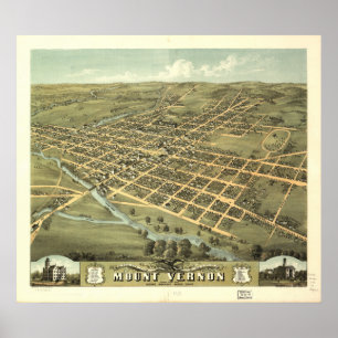 Mount Vernon Ohio 1870 Antiek Panoramic Map Poster