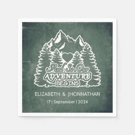 Mountain Adventure Begint Groene Chalkboard bruilo Servet (Voorkant)