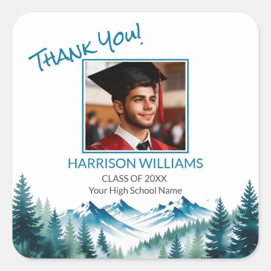 Mountain Adventure Grad Party Vierkante Sticker (Voorkant)