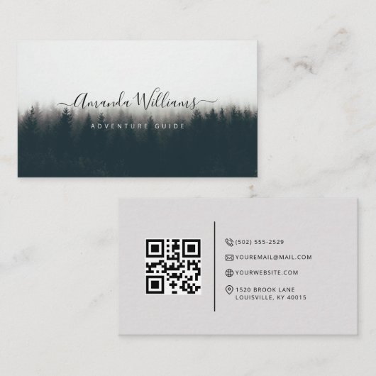 Mountain Adventure Guide QR Code Carte de visite (Devant / Derrière)