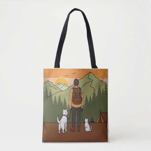 Mountain Adventure Hiking Tote Bag with Dog & Cat (Voorkant)