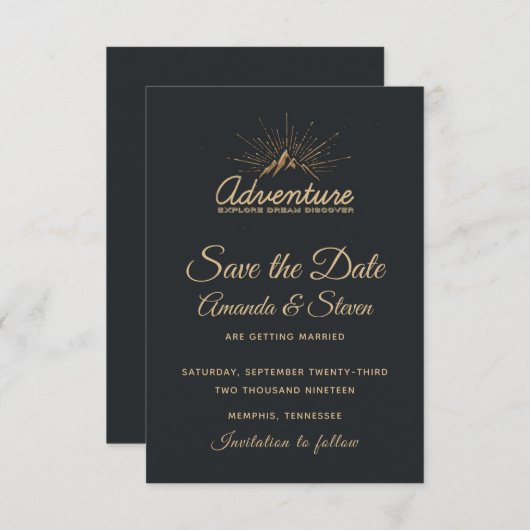 Mountain Adventure Rustic Save The Date (Voorkant / Achterkant)