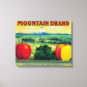 Mountain Apple Crate LabelHood River, OF Canvas Afdruk