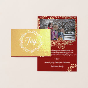 Mountain Ash Wreath Joy Family Foto Burgundy Gold Folie Kaarten