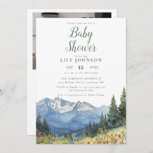 Mountain Baby shower alles in één foto QR-code Kaart