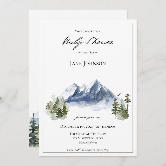 Mountain Baby shower Invitation Kaart (Voorkant / Achterkant)