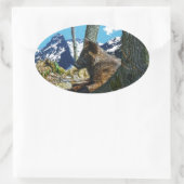 Mountain Black Wolf Resting by Trees Wildlife Art Ovale Sticker (Tas)