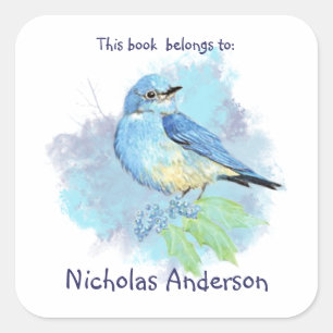 Mountain Bluebird Bird boek hoort bij Bookplate Vierkante Sticker