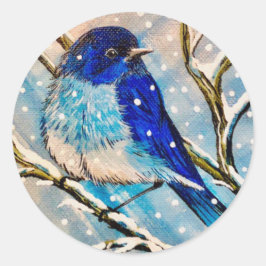 Mountain Bluebird in Kerstsneeuw Ronde Sticker