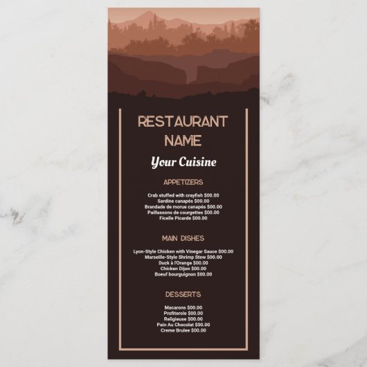 Mountain Brown, Restaurant Slimline Menu (Voorkant)