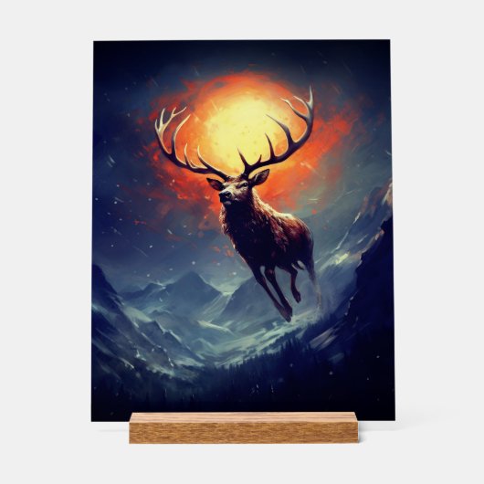 Mountain Buck loopt van brandend vuur Acryl Bord (Voorkant)