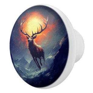 Mountain Buck loopt van brandend vuur Keramische Knop