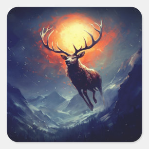 Mountain Buck loopt van brandend vuur Vierkante Sticker
