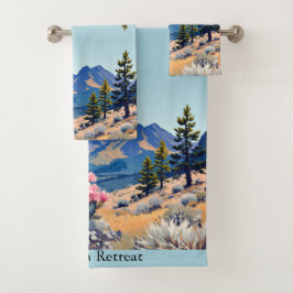 Mountain Cabin Personalize Text Vacation Home Bad Handdoek