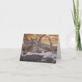 Mountain Cougar Winter Scene Folded Note Card  Bedankkaart