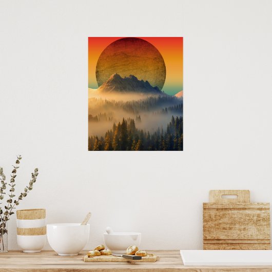 MOUNTAIN DAWN FOREST NATUUR SUNSET LANDSCAPE POSTER (Keuken)