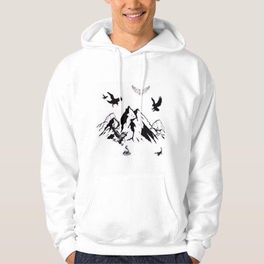 Mountain & eagle design on a clean white hoodie (Voorkant)