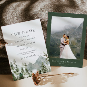 Mountain Evergreen Woodland Forest Elegante bruilo Save The Date