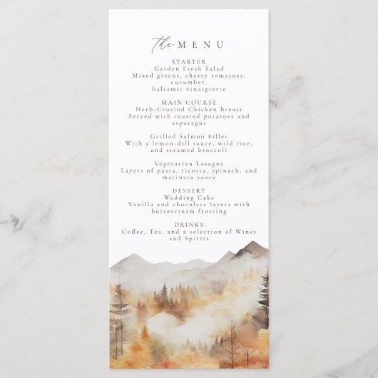 Mountain Fall Bruiloft Menu (Voorkant)