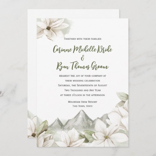 Mountain Floral Sage Wedding Invitation Kaart (Voorkant / Achterkant)