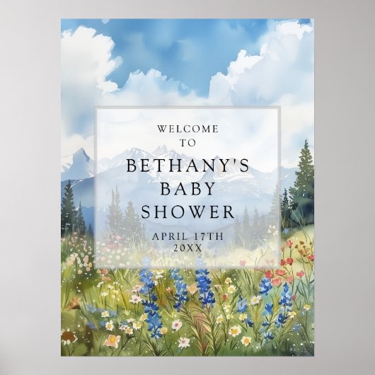 Mountain Floral Weide Baby Shower Welkom Bord Poster (Voorkant)