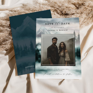 Mountain Fog Pine Forest Bewaar de datumfoto Kaart