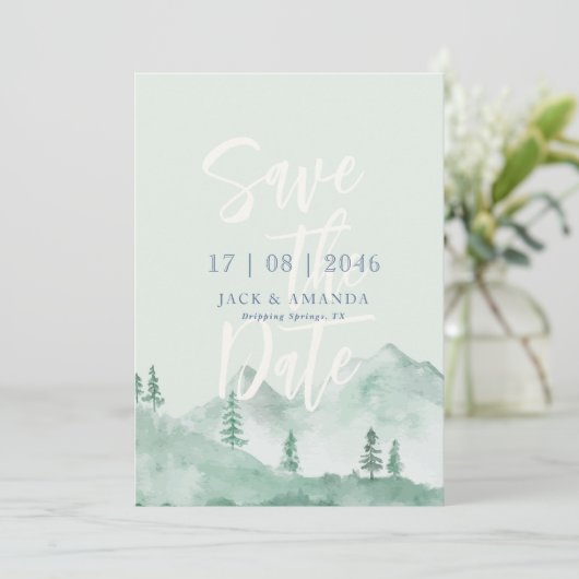 Mountain Foreat natuur bruiloft save the date Kaart (Staand voorkant)