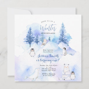 Mountain Forest Animal Winter Onederland Verjaarda Kaart