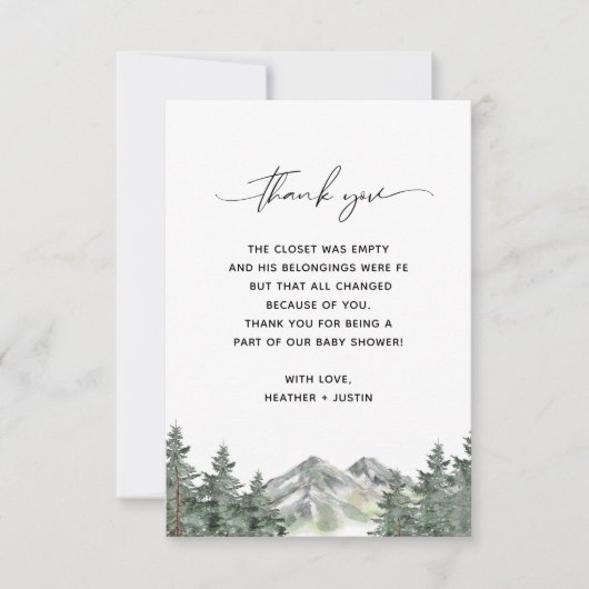 Mountain Forest Baby shower Merci Cartes (Devant)