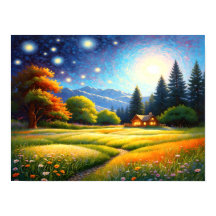 Mountain Forest Cabin Art