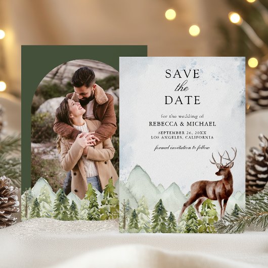 Mountain Forest Deer Fotobruiloft Save The Date