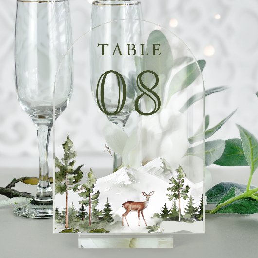 Mountain Forest Deer Wedding Acrylic Table Number Acryl Uitnodigingen
