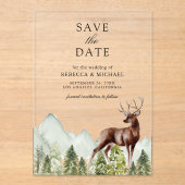 Mountain Forest Deer Wedding Save the Date Acryl Uitnodigingen (Voorkant)