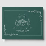 Mountain Forest Emerald Rustic Mariage livre d'hôt<br><div class="desc">L'art linéaire a inspiré l'illustration des montagnes et des arbres à feuillage persistant sur l'arrière - plan émeraude.</div>