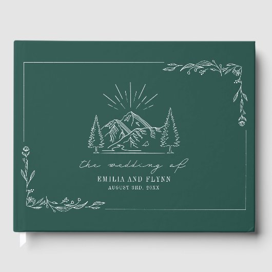 Mountain Forest Emerald Rustic Mariage livre d'hôt (Recto)