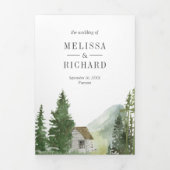 Mountain Forest Lodge blokhut Alles in één bruilof Drieluik Uitnodiging (Cover)