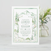 Mountain Forest Trees Rustic QR Code Wedding Kaart (Staand voorkant)