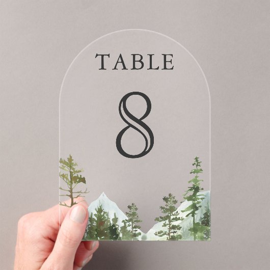 Mountain Forest Trees Wedding Acrylic Table Number Acryl Uitnodigingen (Insitu (Draagbaar))