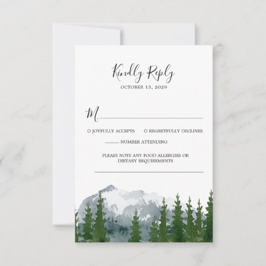 Mountain Forest Waterverf Bruiloft RSVP QR Code Kaartje (Voorkant)