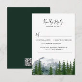 Mountain Forest Waterverf Bruiloft RSVP QR Code Kaartje (Voorkant / Achterkant)
