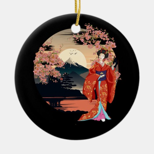 Mountain Fuji Cherry Blossom Geisha Japanse Gard Keramisch Ornament (Voorkant)