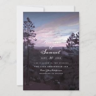 Mountain Getaway Paarse Wedding Kaart