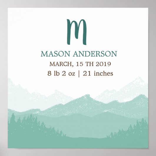 Mountain Green | Poster personnalisé de naissance  (Devant)