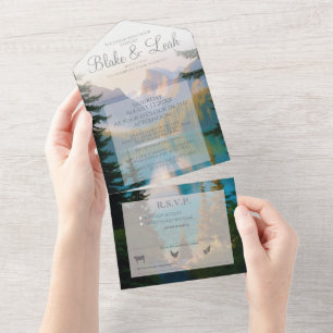 Mountain Lake All in One Wedding Invitation RSVP Uitnodiging