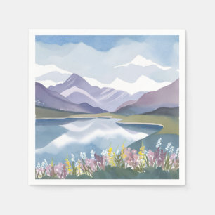 Mountain Lake Bloemig Watercolor Landschap Servet
