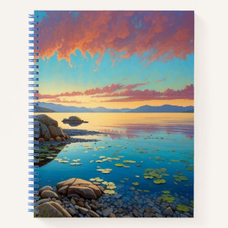 Mountain Lake Flowers Colorful Art Notitieboek